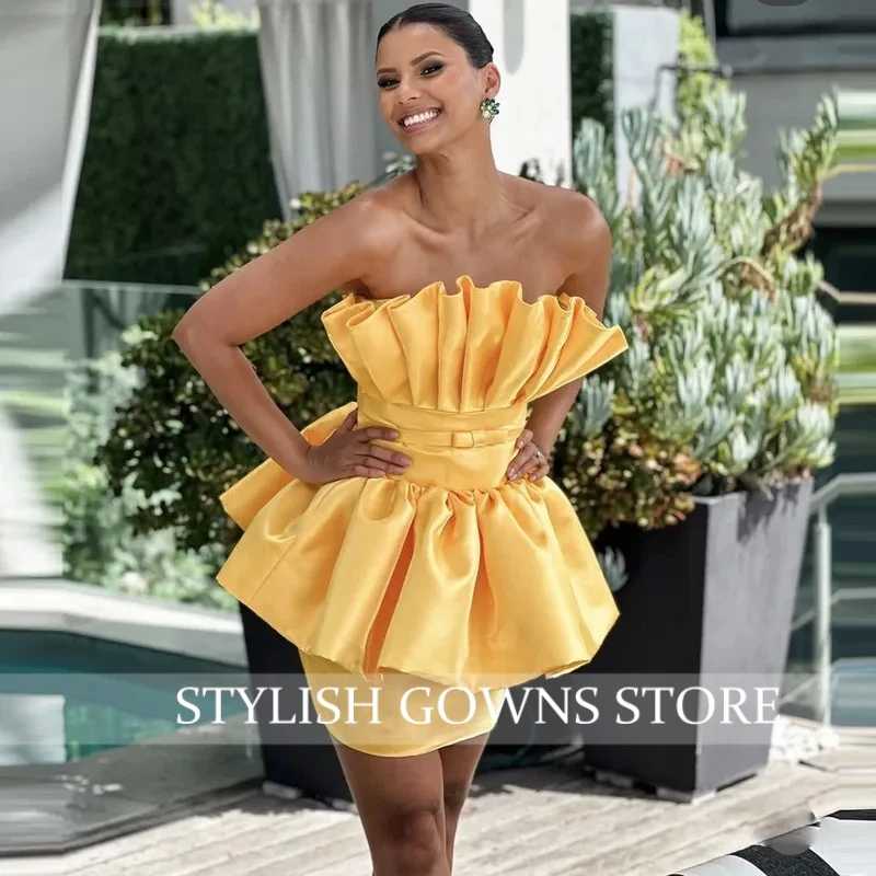 Yellow Gold Mermaid Cocktail Party Dresses Strapless Short Prom Dress With Peplum Draped African Women Birthday Gowns
Yellow Gold Mermaid Cocktail Party Dresses Strapless Short Prom Dress With Peplum Draped African Women Birthday Gowns