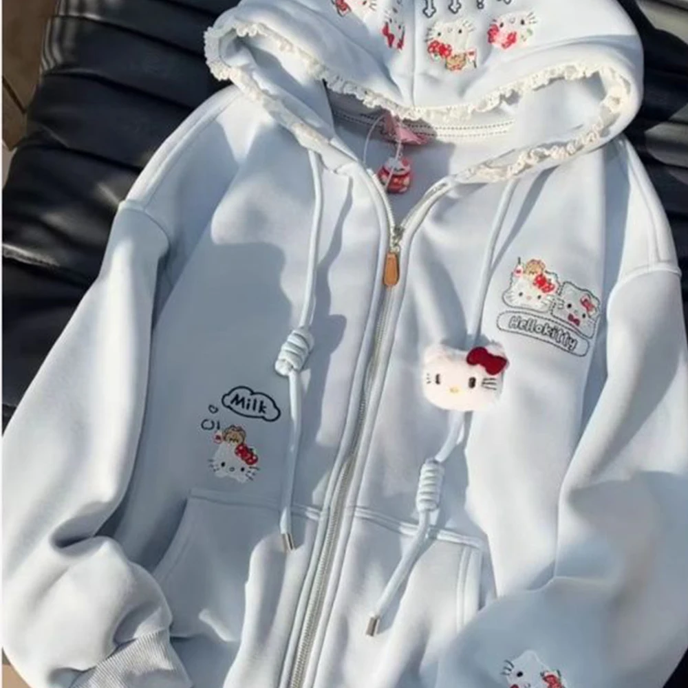 Anime Hello Kitty Hooded Zipper Women's Hoodie Sportswear Cute Cartoon Hooded Lace Embroidery Loose Y2K Sweet Fashion Street Top
Anime Hello Kitty Hooded Zipper Women's Hoodie Sportswear Cute Cartoon Hooded Lace Embroidery Loose Y2K Sweet Fashion Street Top