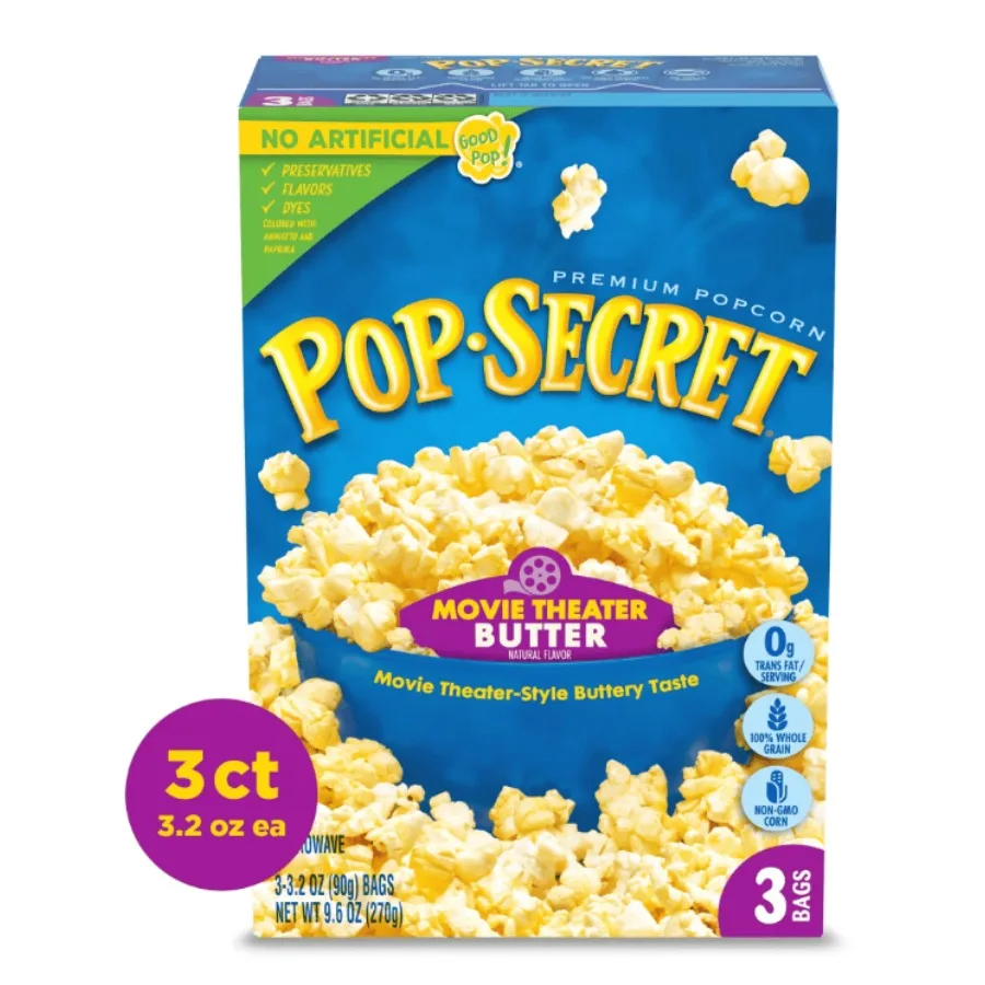 Pop Secret Microwave Popcorn Movie Theater Butter Flavor 3.2 oz Sharing Bags 3 Ct
Pop Secret Microwave Popcorn Movie Theater Butter Flavor 3.2 oz Sharing Bags 3 Ct