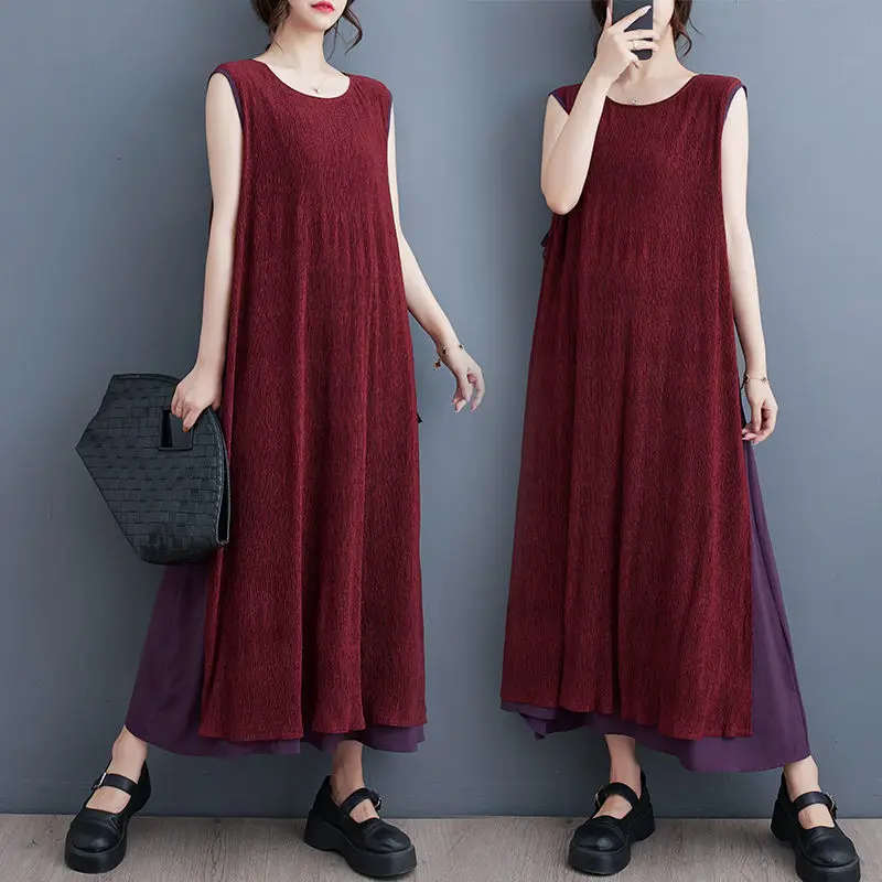 Vest Dress Ladies 2023 Summer New Casual Pleated Matching Color Sleeveless Long Dress Fashion Slim Large Size Women Robe D002
Vest Dress Ladies 2023 Summer New Casual Pleated Matching Color Sleeveless Long Dress Fashion Slim Large Size Women Robe D002