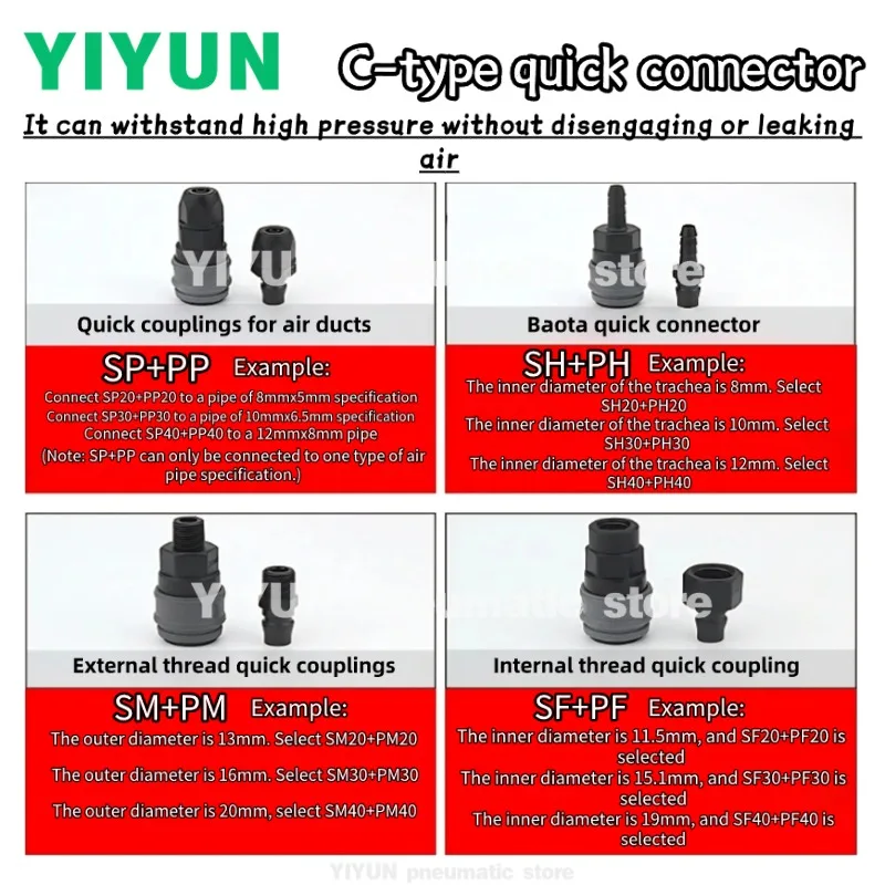 SP20 30 40 SM20 30 40 SH20 30 40 SF20 30 40 YIYUN Plastic steel self-locking C-type quick coupling series 5PCS
SP20 30 40 SM20 30 40 SH20 30 40 SF20 30 40 YIYUN Plastic steel self-locking C-type quick coupling series 5PCS
