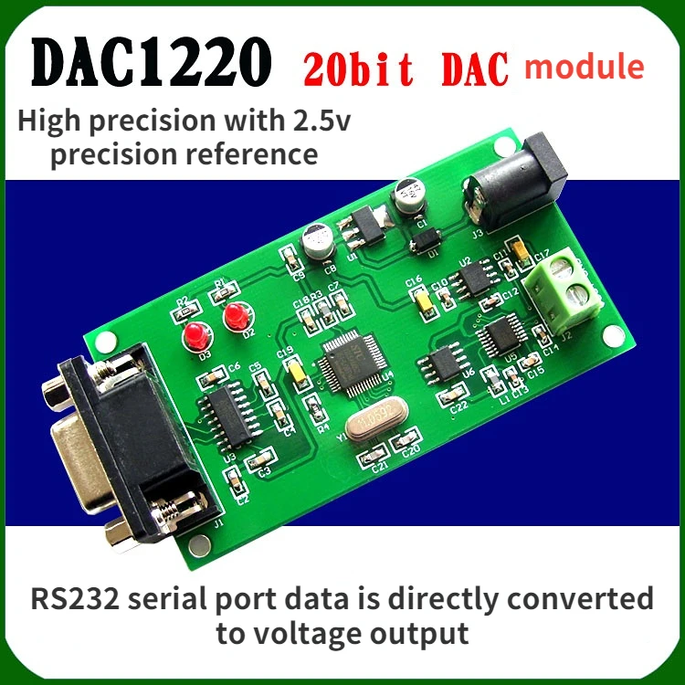 20bit DAC1220 Module Digital to Analog Serial Port Data Directly to Voltage Output Development Board
20bit DAC1220 Module Digital to Analog Serial Port Data Directly to Voltage Output Development Board