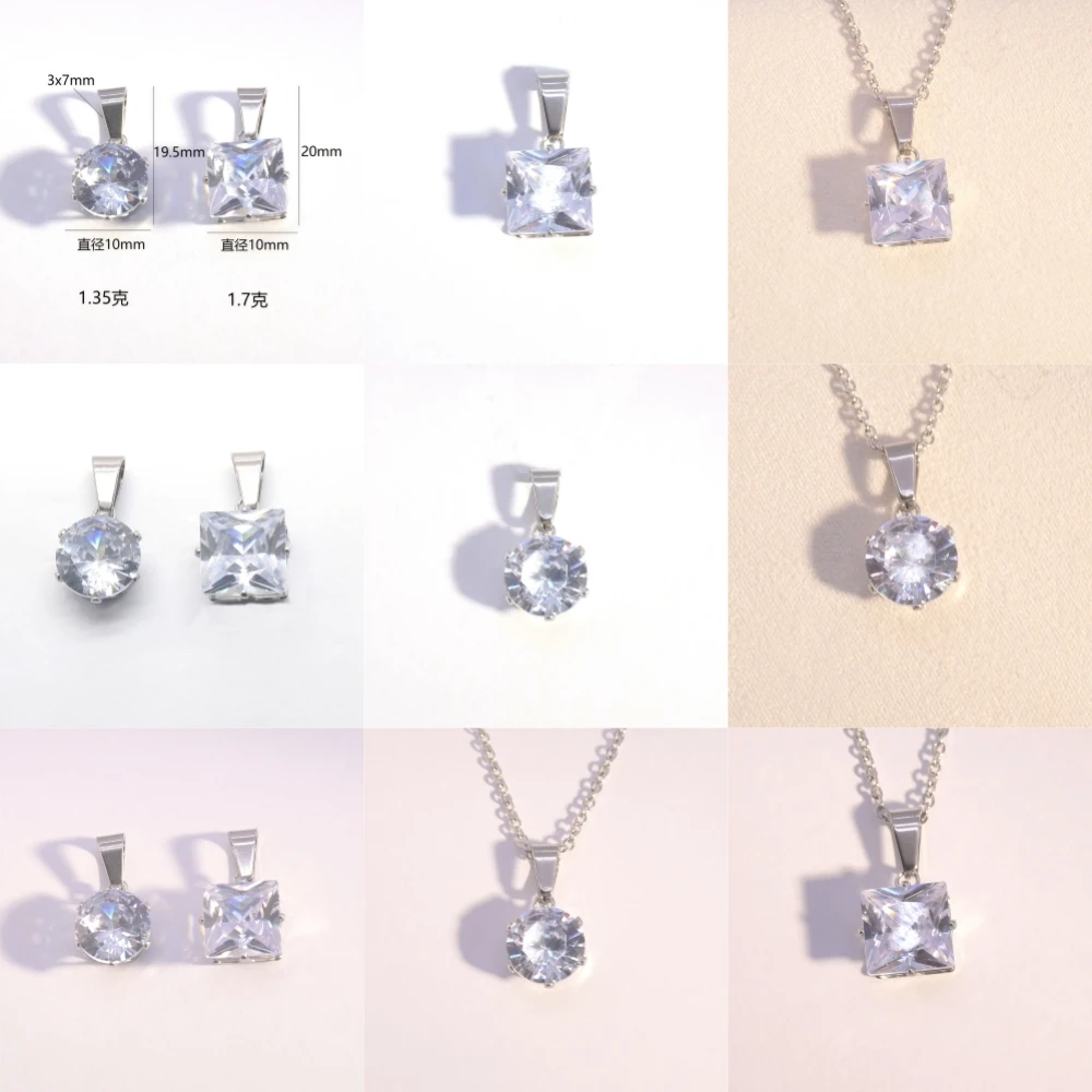 Stainless Steel Brief Fashion White Round Square Zircons Pendant For DIY Necklace No Fade
Stainless Steel Brief Fashion White Round Square Zircons Pendant For DIY Necklace No Fade