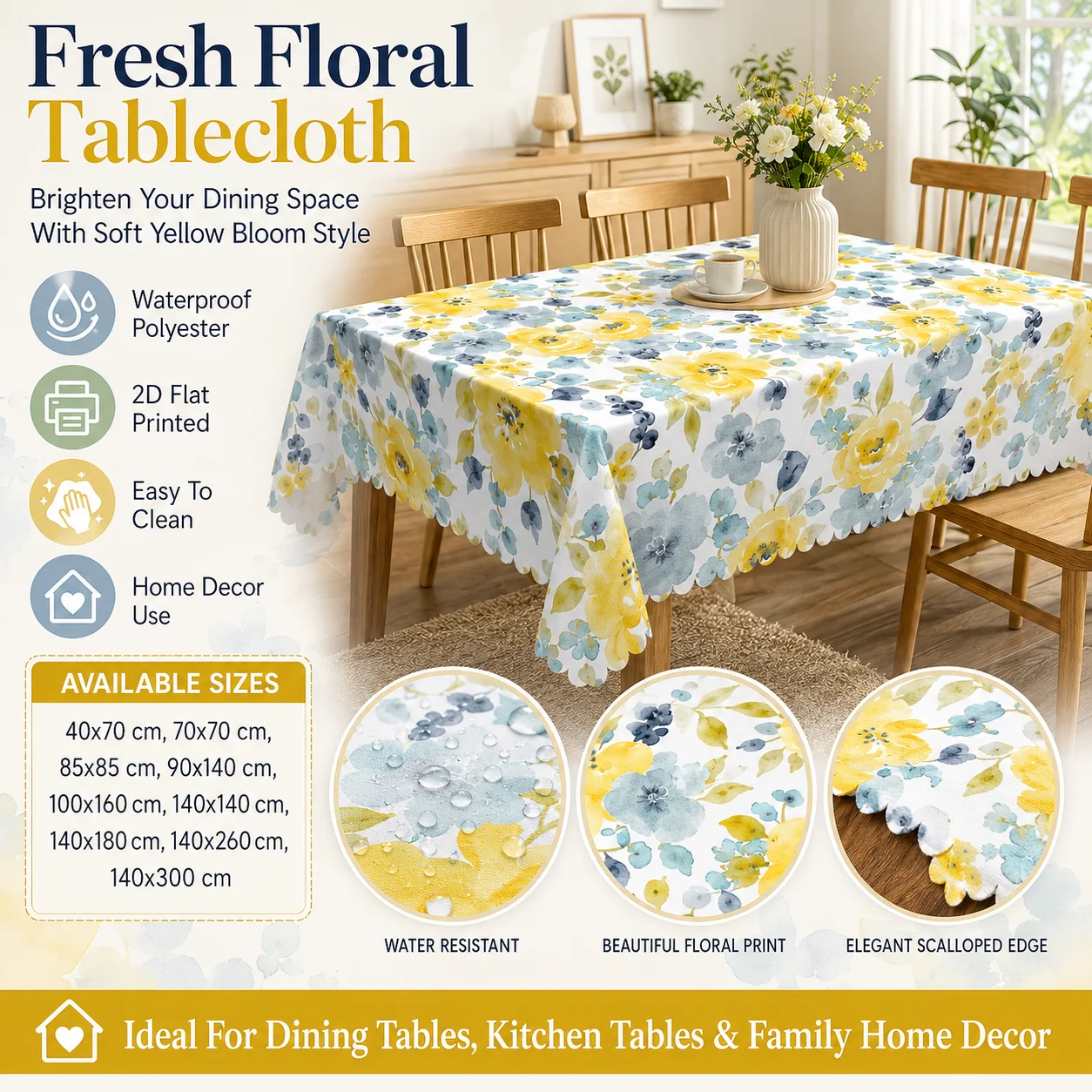Fresh Floral Table Cover Waterproof Polyester 2D Flat Printed Elegant Flower Tablecloth For Wedding Party Everyday Dining
Fresh Floral Table Cover Waterproof Polyester 2D Flat Printed Elegant Flower Tablecloth For Wedding Party Everyday Dining