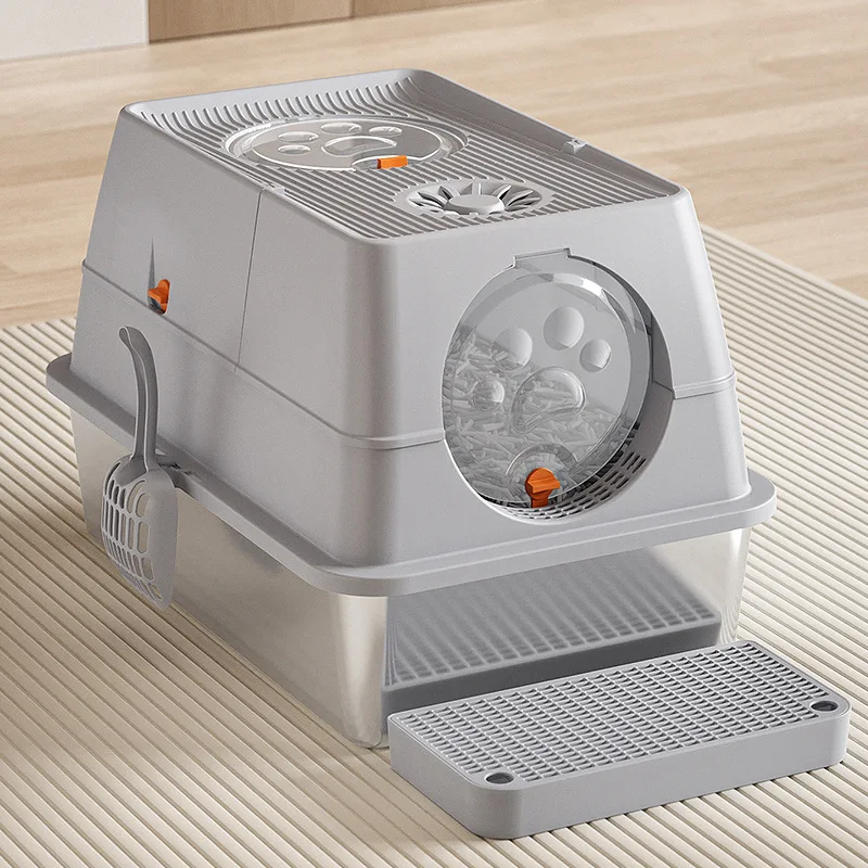 Stainless steel fully enclosed cat litter box large high-profile model anti-splash and anti-leak top-in type flip cover toilet
Stainless steel fully enclosed cat litter box large high-profile model anti-splash and anti-leak top-in type flip cover toilet