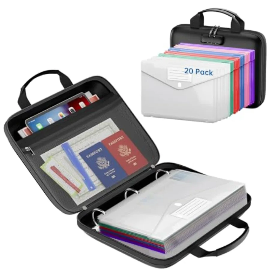 Binder Folders Organizer with 20 Pack Heavyweight Plastic PocketsFireproof File Folder Box with Lock Zipper Binder Bag for Impo
Binder Folders Organizer with 20 Pack Heavyweight Plastic PocketsFireproof File Folder Box with Lock Zipper Binder Bag for Impo