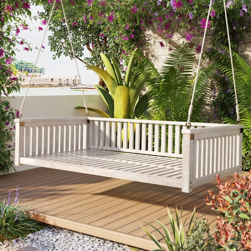 TOPMAX Minimalist Twin Garden Swing with Ropes, White Wooden Porch Swing, Safe Sloped Design for Backyard
TOPMAX Minimalist Twin Garden Swing with Ropes, White Wooden Porch Swing, Safe Sloped Design for Backyard