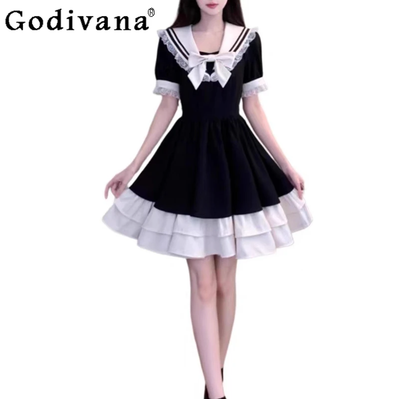 Японские платья большого размера Sweet College, черно-белые милые платья Jk с бантом, женское летнее платье принцессы Лолиты с высокой талией, уменьшающее возраст
Японские платья большого размера Sweet College, черно-белые милые платья Jk с бантом, женское летнее платье принцессы Лолиты с высокой талией, уменьшающее возраст