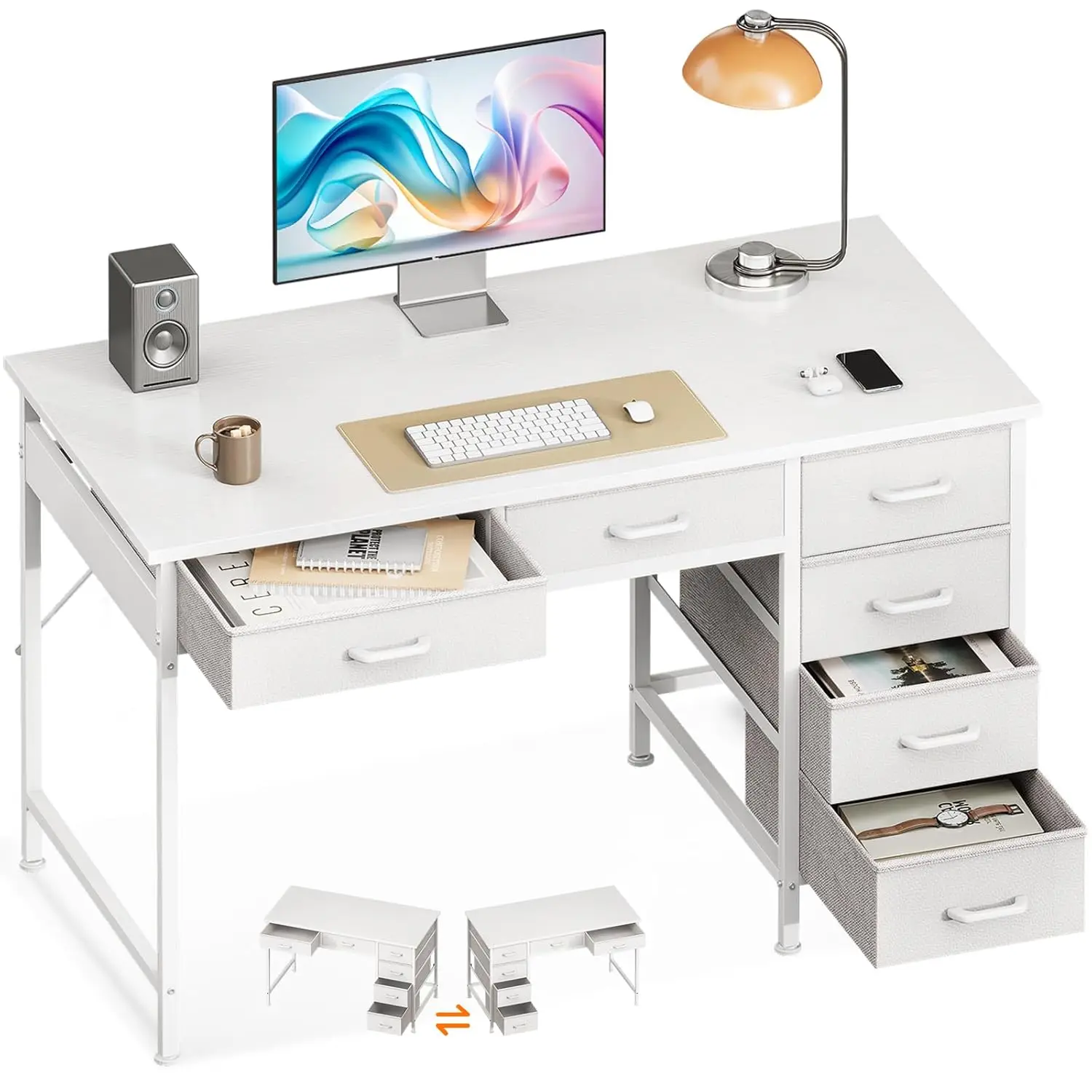 40 Inch Small Computer Desk with 6 Drawers, Reversible Storage Desk for Home Office, Work Study Table for Bedroom,, Customized
40 Inch Small Computer Desk with 6 Drawers, Reversible Storage Desk for Home Office, Work Study Table for Bedroom,, Customized