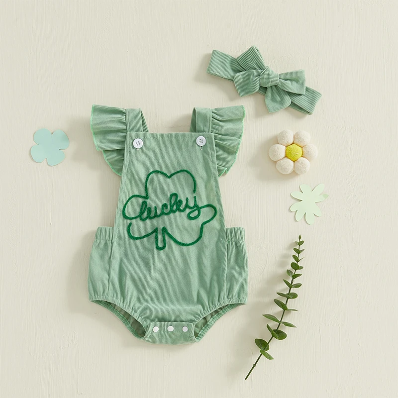 Baby Girls Rompers Ireland Clothes Letter Clover Embroidery Corduroy Ruffles Sleeveless Spring Bodysuits Jumpsuits with Headband
Baby Girls Rompers Ireland Clothes Letter Clover Embroidery Corduroy Ruffles Sleeveless Spring Bodysuits Jumpsuits with Headband