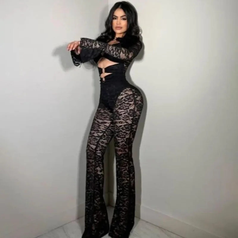 New women's fashionable long-sleeved decorative buttoned patchwork sexy sheer pleated long pants set
New women's fashionable long-sleeved decorative buttoned patchwork sexy sheer pleated long pants set