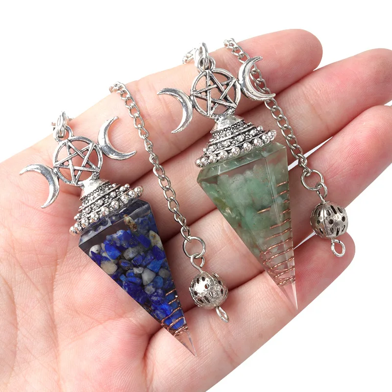 54x24mm Natural Crushed Stones Pendulum Resin Three Phases Moon Hexagonal Cone Amethyst Quartz Crystal Reiki Chips
54x24mm Natural Crushed Stones Pendulum Resin Three Phases Moon Hexagonal Cone Amethyst Quartz Crystal Reiki Chips