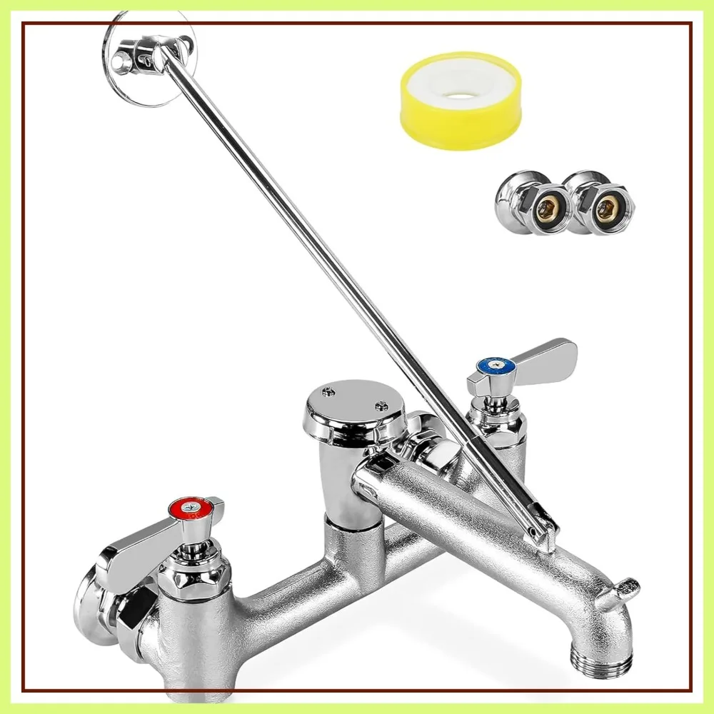 Commercial Mop Sink Faucet with 6-1/2" Vacuum Breaker, Wall Mount 8" Adjustable Center, 3/4" Hose Thread, Pail Hook, Chrome-Plated for Utility Laundry
Commercial Mop Sink Faucet with 6-1/2" Vacuum Breaker, Wall Mount 8" Adjustable Center, 3/4" Hose Thread, Pail Hook, Chrome-Plated for Utility Laundry