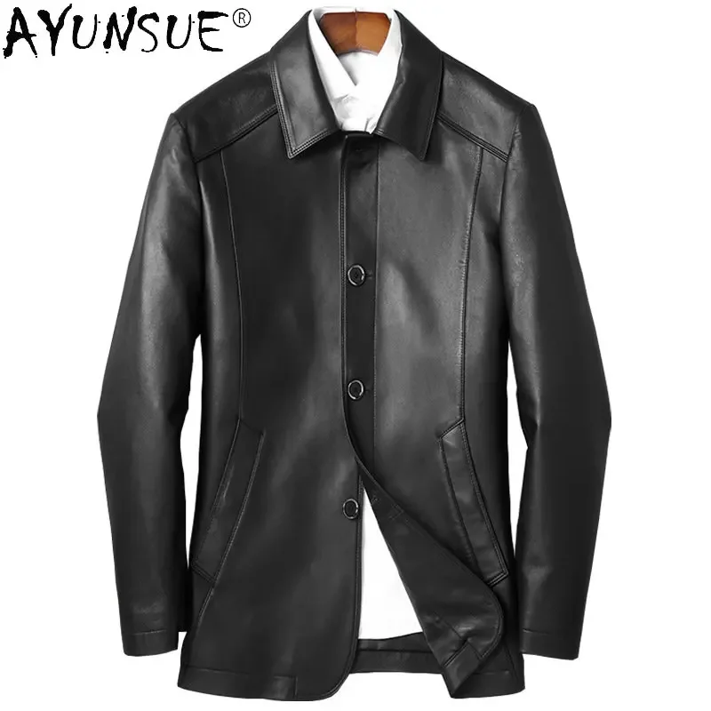AYUNSUE Men's Genuine Leather Jacket Men Natural Sheepskin Coats Male Casual Business Midium Single Breasted Lapel Trenchcoat
AYUNSUE Men's Genuine Leather Jacket Men Natural Sheepskin Coats Male Casual Business Midium Single Breasted Lapel Trenchcoat