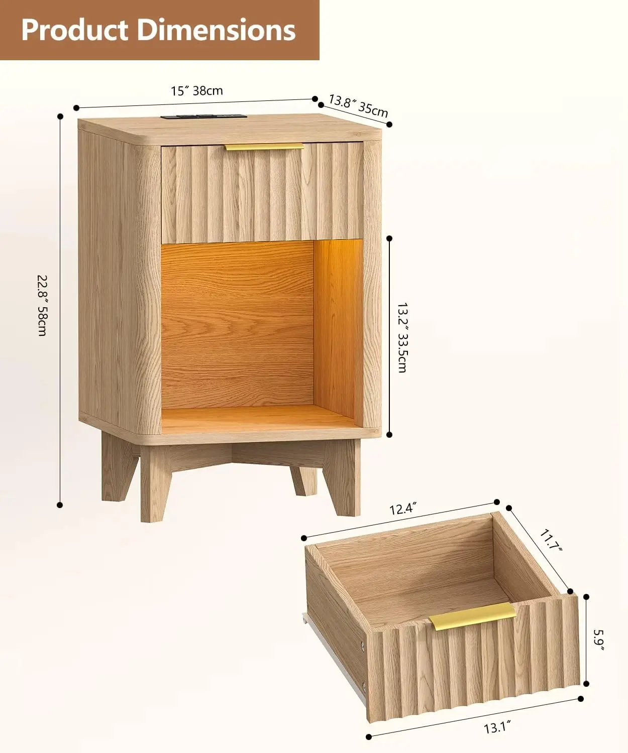 Fluted Nightstand Set of 2, Wooden Night Stand with Charging Station and LED Light, Modern Mid Century End Table with Drawer, Be
Fluted Nightstand Set of 2, Wooden Night Stand with Charging Station and LED Light, Modern Mid Century End Table with Drawer, Be