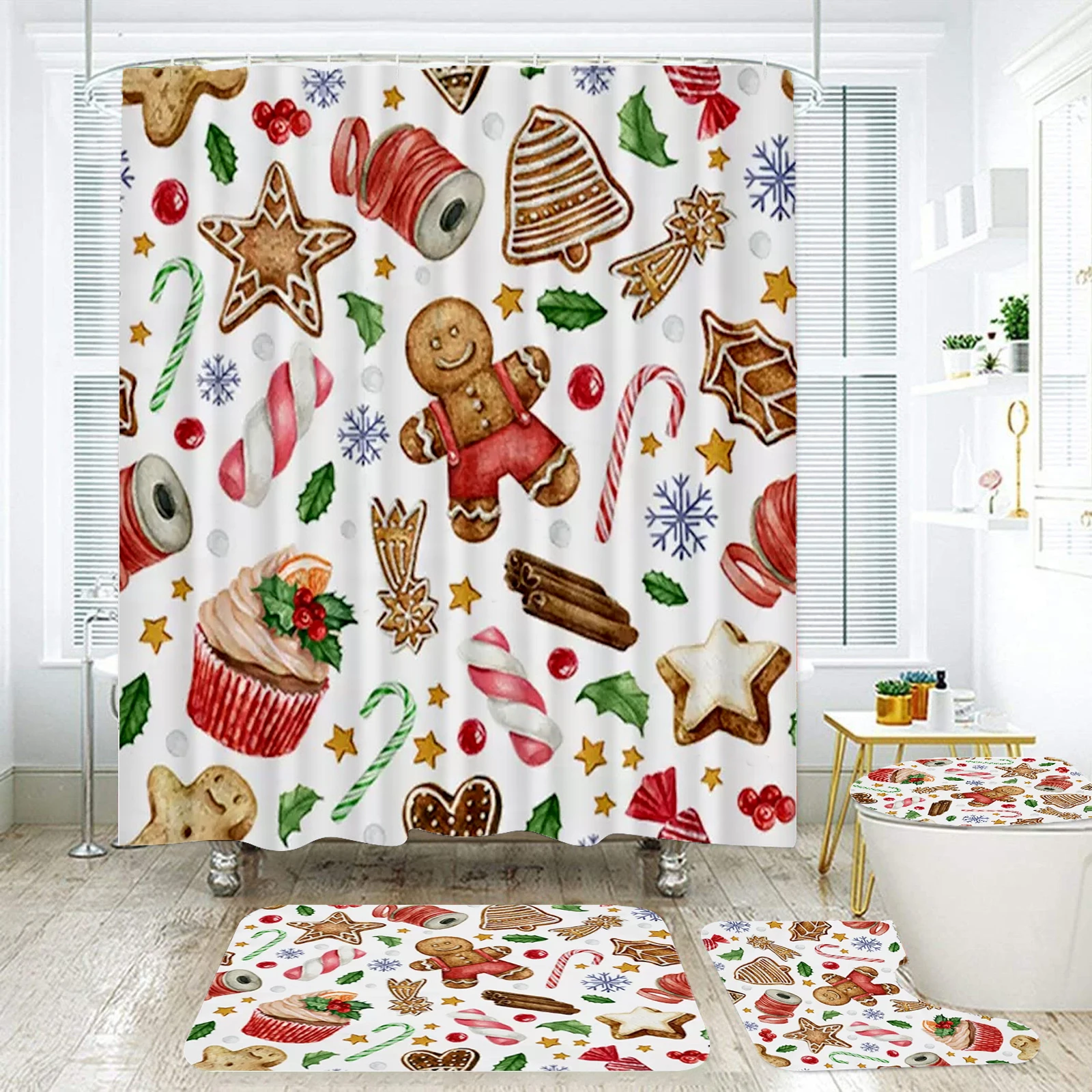 Рождественский набор для ванны «Пряничный человечек» из 4 предметов — веселая занавеска для душа с водонепроницаемыми ковриками и крючками
Рождественский набор для ванны «Пряничный человечек» из 4 предметов — веселая занавеска для душа с водонепроницаемыми ковриками и крючками