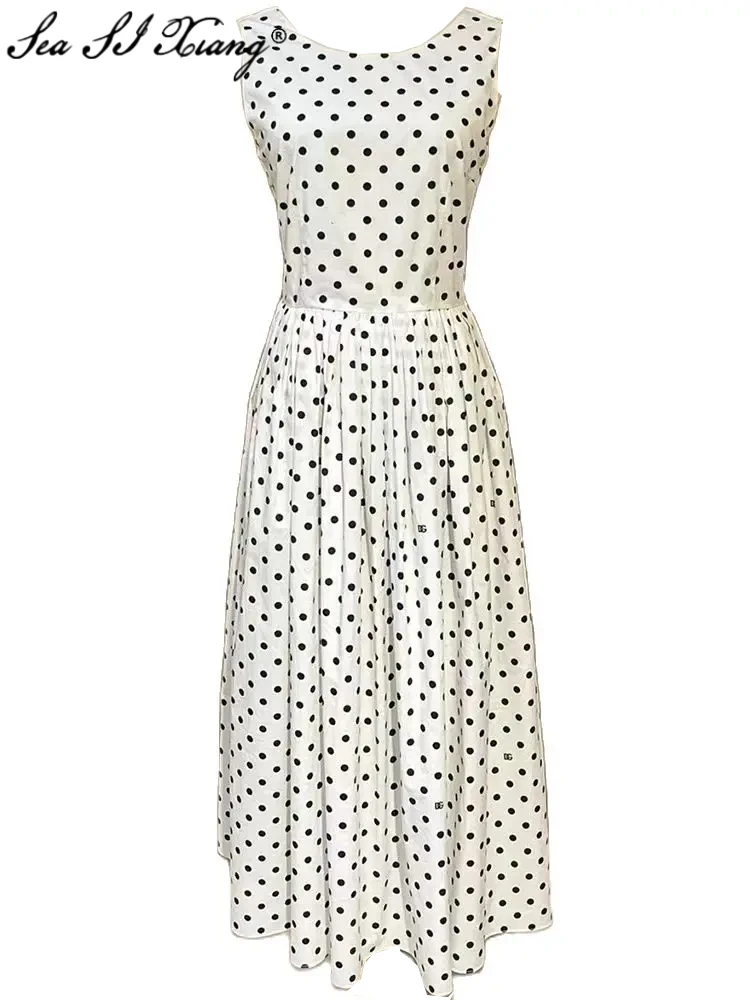 Seasixiang Fashion Designer Summer 100% Cotton Dress Women's O-Neck Sleeveless Dot Print Elegant Party Dresses
Seasixiang Fashion Designer Summer 100% Cotton Dress Women's O-Neck Sleeveless Dot Print Elegant Party Dresses