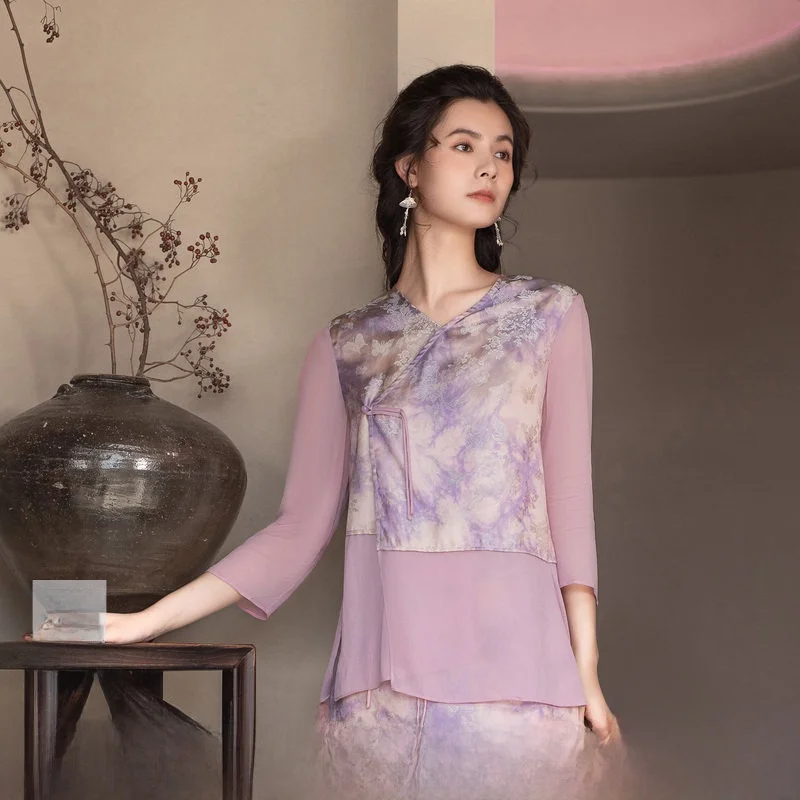 Women's Loose Fit Long Sve irt adient Dyeing Print Splice V-Ne Spring Summer New Arrival Pink Purple Blouse
Women's Loose Fit Long Sve irt adient Dyeing Print Splice V-Ne Spring Summer New Arrival Pink Purple Blouse