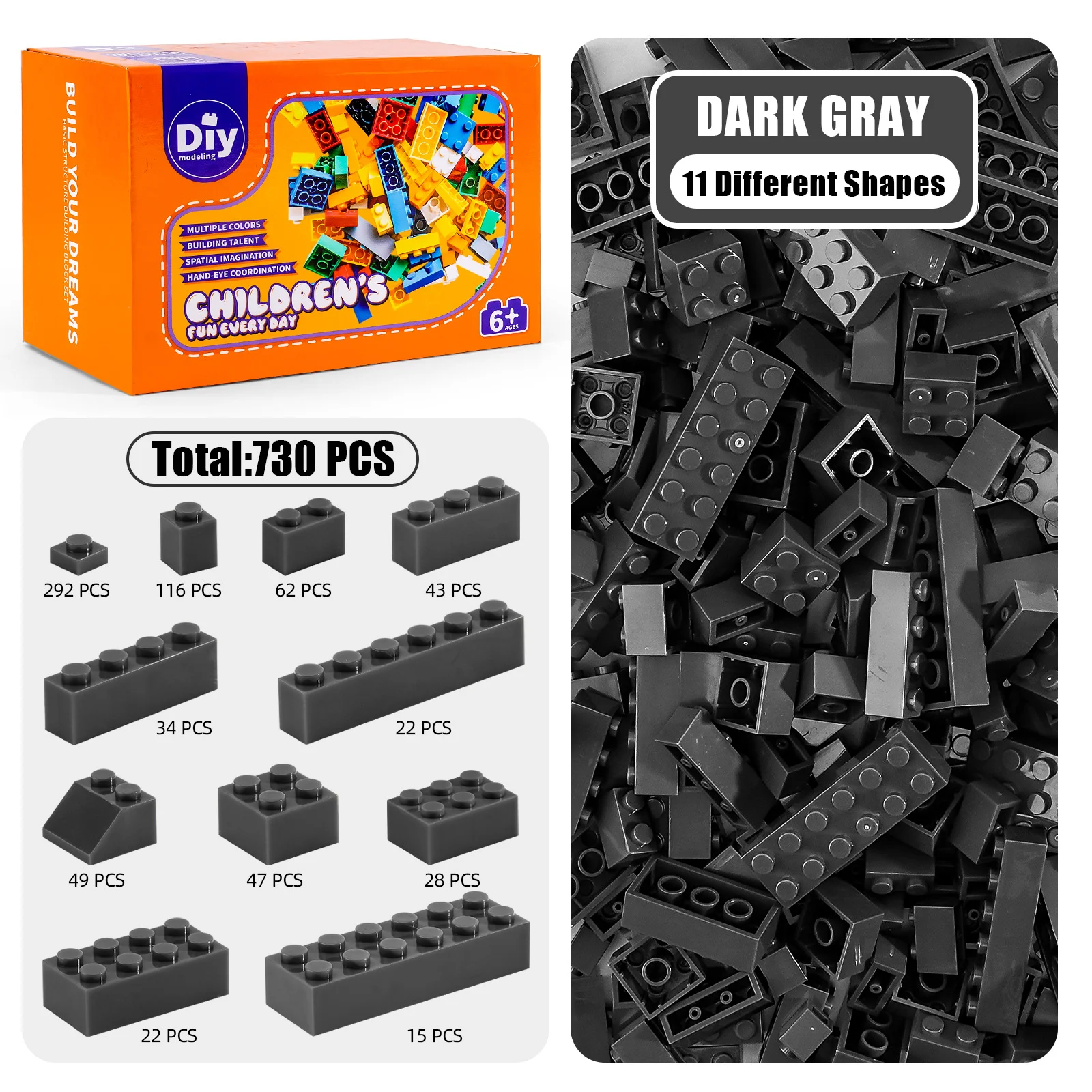 730 шт., строительные блоки из мелких частиц, различные детали, оптовая партия, темно-серый, 11 размеров для творческой модели «сделай сам», развивающая игрушка STEM
730 шт., строительные блоки из мелких частиц, различные детали, оптовая партия, темно-серый, 11 размеров для творческой модели «сделай сам», развивающая игрушка STEM