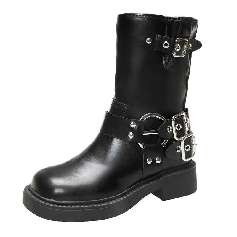 Women's 2026 Autumn Western Cowboy Boots Fashion Metal Buckle Platform Boots Punk Style Black Leather Chunky Heel Ankle Boots 신발
Women's 2026 Autumn Western Cowboy Boots Fashion Metal Buckle Platform Boots Punk Style Black Leather Chunky Heel Ankle Boots 신발
