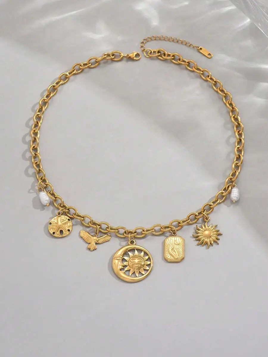 Chunky Multi Charm Necklace With Sea Star Sun Moon Bird Pendant For Women
Chunky Multi Charm Necklace With Sea Star Sun Moon Bird Pendant For Women