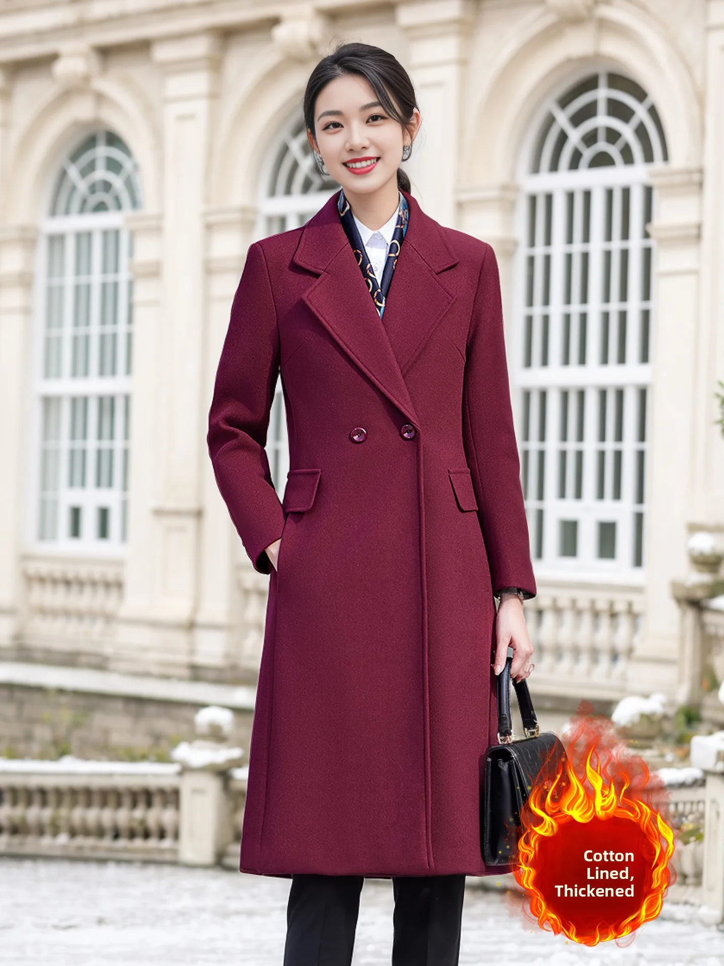 Thickened Woolen Coat for Women Mid-Length Winter Outerwear OL Style Pocket Design Double-Breasted Button Pure Color
Thickened Woolen Coat for Women Mid-Length Winter Outerwear OL Style Pocket Design Double-Breasted Button Pure Color