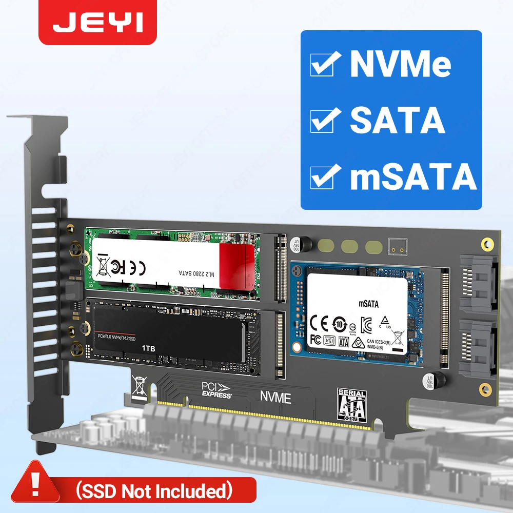 JEYI NVMe NGFF and mSATA SSD PCIe 4.0/3.0 Adapter Card, 3 in 1 M.2 NVME to PCIE/M.2 SATA SSD to SATA III/mSATA to SATA Converter
JEYI NVMe NGFF and mSATA SSD PCIe 4.0/3.0 Adapter Card, 3 in 1 M.2 NVME to PCIE/M.2 SATA SSD to SATA III/mSATA to SATA Converter