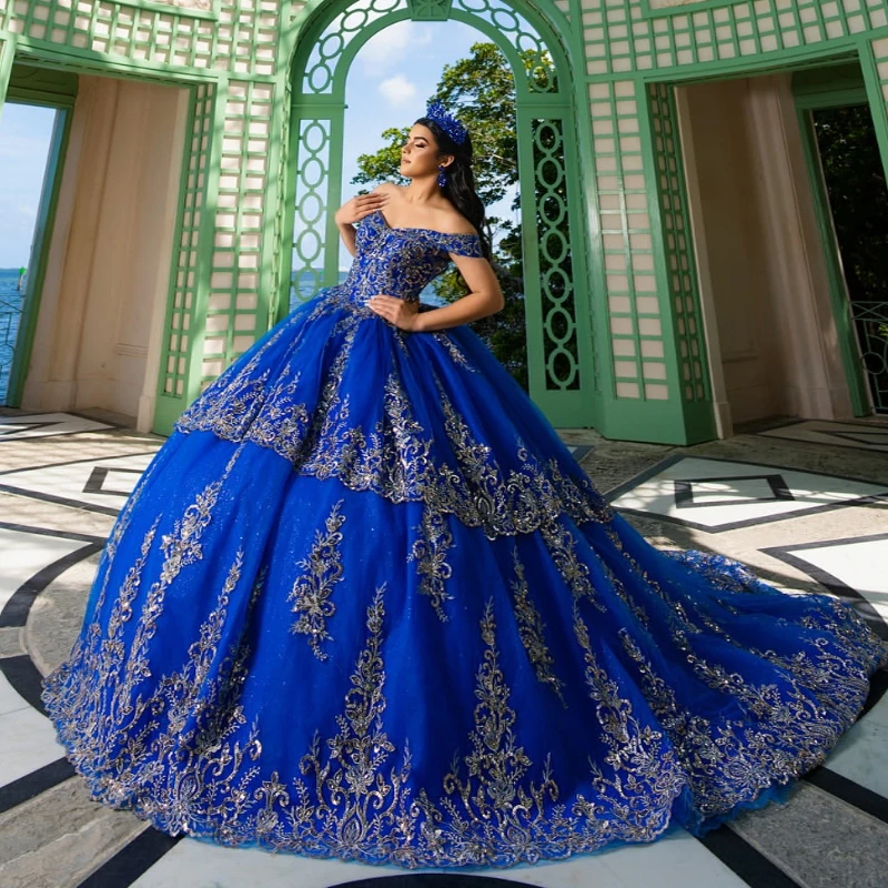 Royal Blue Shiny Ball Gown Quinceanera Dresses Off The Shoulder Appliques Lace Beads Tulle Party Birthday Dress Vestidos De 15
Royal Blue Shiny Ball Gown Quinceanera Dresses Off The Shoulder Appliques Lace Beads Tulle Party Birthday Dress Vestidos De 15