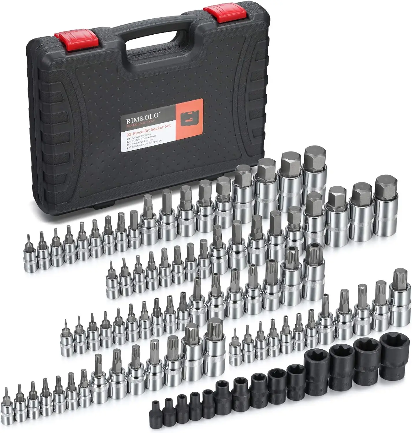 92-Piece Allen & Torx Bit Socket Set, 1/4" 3/8" 1/2" Drive Tamper Proof Hex SAE Metric
92-Piece Allen & Torx Bit Socket Set, 1/4" 3/8" 1/2" Drive Tamper Proof Hex SAE Metric