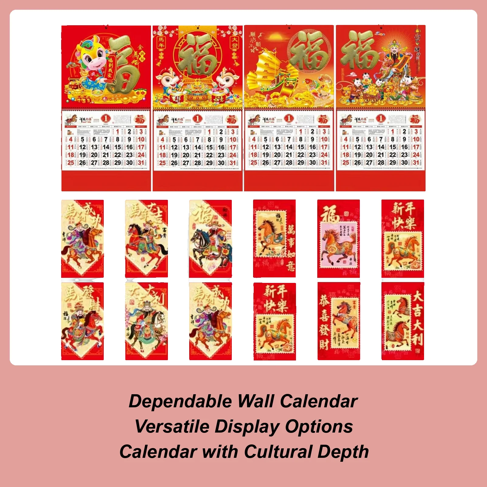 Счастливый календарь на год лошади на 2026 год, китайский традиционный настенный календарь с красными конвертами, подарки на весенний фестиваль, 12-месячный календарь
Счастливый календарь на год лошади на 2026 год, китайский традиционный настенный календарь с красными конвертами, подарки на весенний фестиваль, 12-месячный календарь