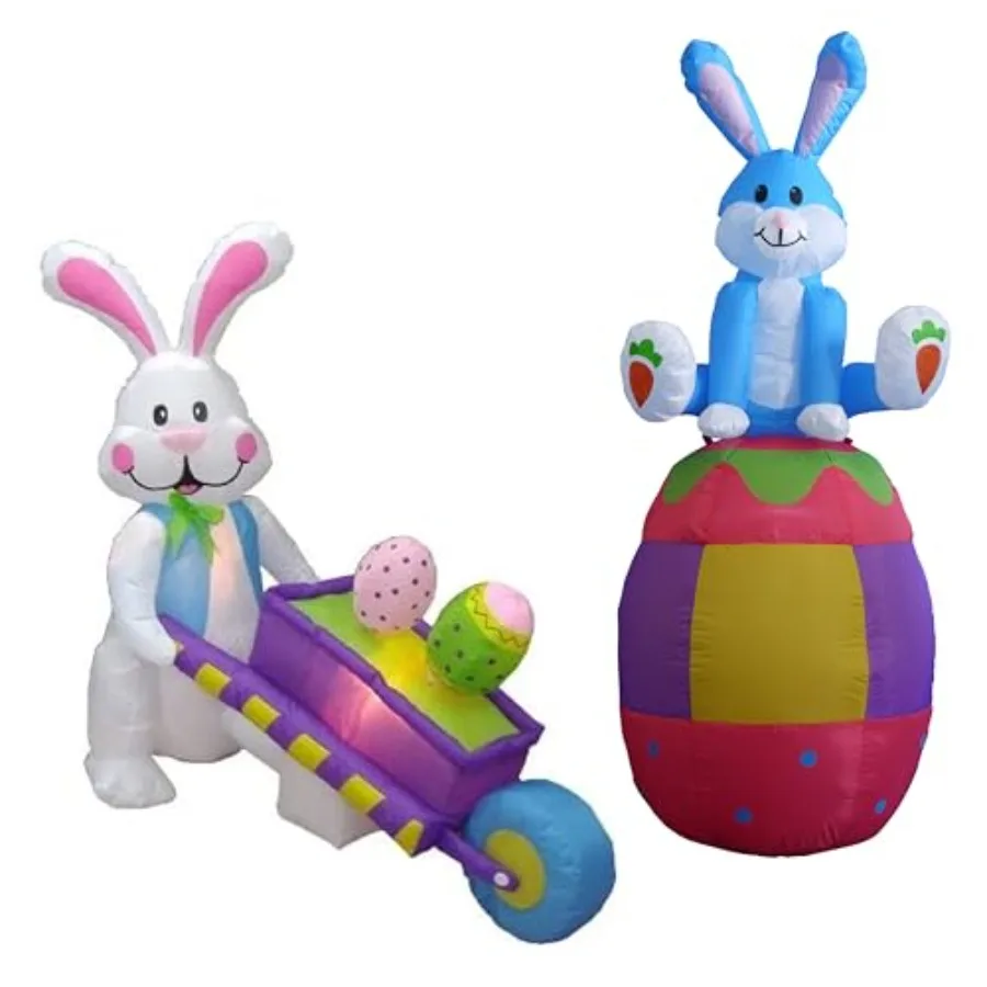 Easter party decoration bundle: 4-ft inflatable happy bunny pushing wheelbarrow with eggs + 6-ft sitting bunny on colorful egg,
Easter party decoration bundle: 4-ft inflatable happy bunny pushing wheelbarrow with eggs + 6-ft sitting bunny on colorful egg,