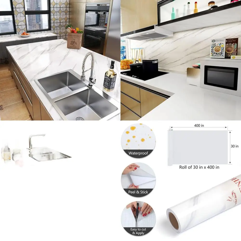 Самоклеящаяся пленка под белый мрамор 393x30 дюймов – водонепроницаемая, съемная, для кухонных и ванных шкафов
Самоклеящаяся пленка под белый мрамор 393x30 дюймов – водонепроницаемая, съемная, для кухонных и ванных шкафов
