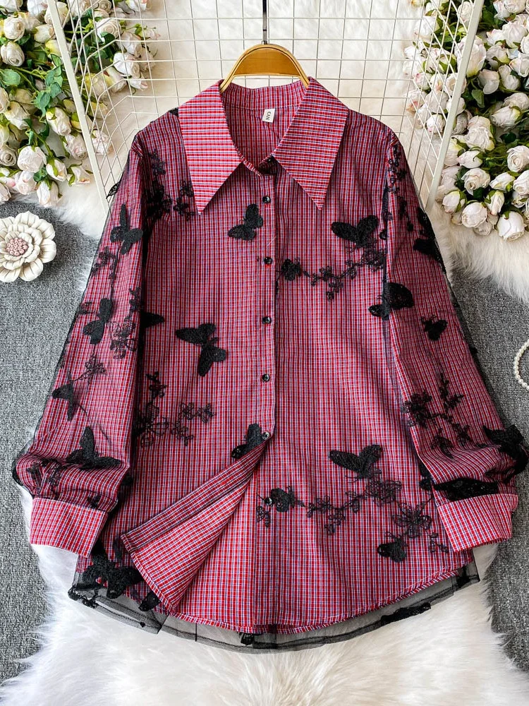 Ele Embroidered Long Sve irt Women's Loose Fit Collar Netting Top Korean Sle Summer Faion 2025
Ele Embroidered Long Sve irt Women's Loose Fit Collar Netting Top Korean Sle Summer Faion 2025