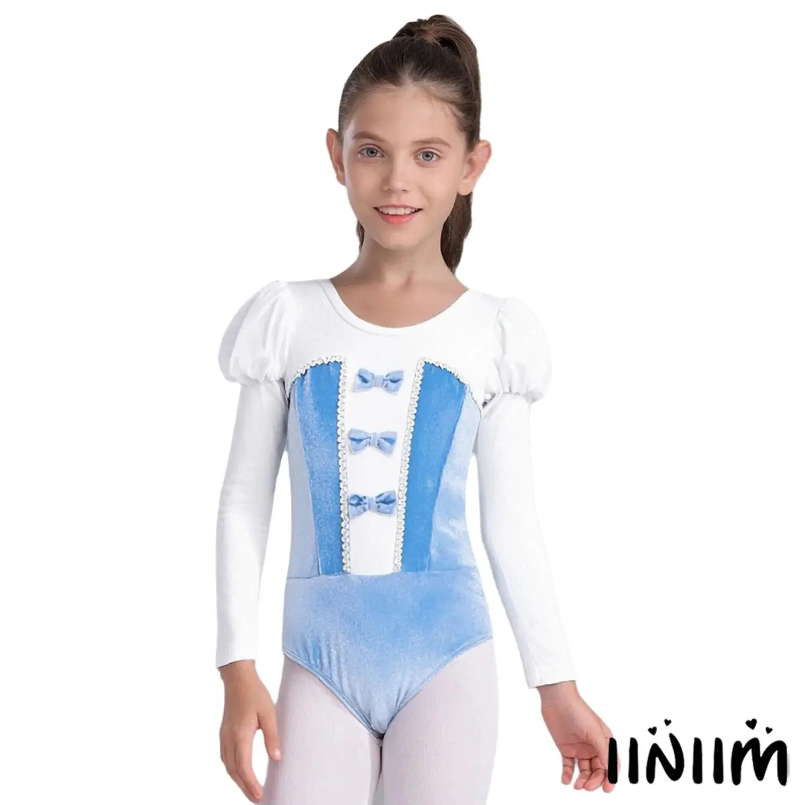 Kids Girls Bowknot Ballet Dance Bodysuit Round Neck Puff Long Sleeves Velvet Patchwork Color Block Jumpsuit for Figure Skating
Kids Girls Bowknot Ballet Dance Bodysuit Round Neck Puff Long Sleeves Velvet Patchwork Color Block Jumpsuit for Figure Skating