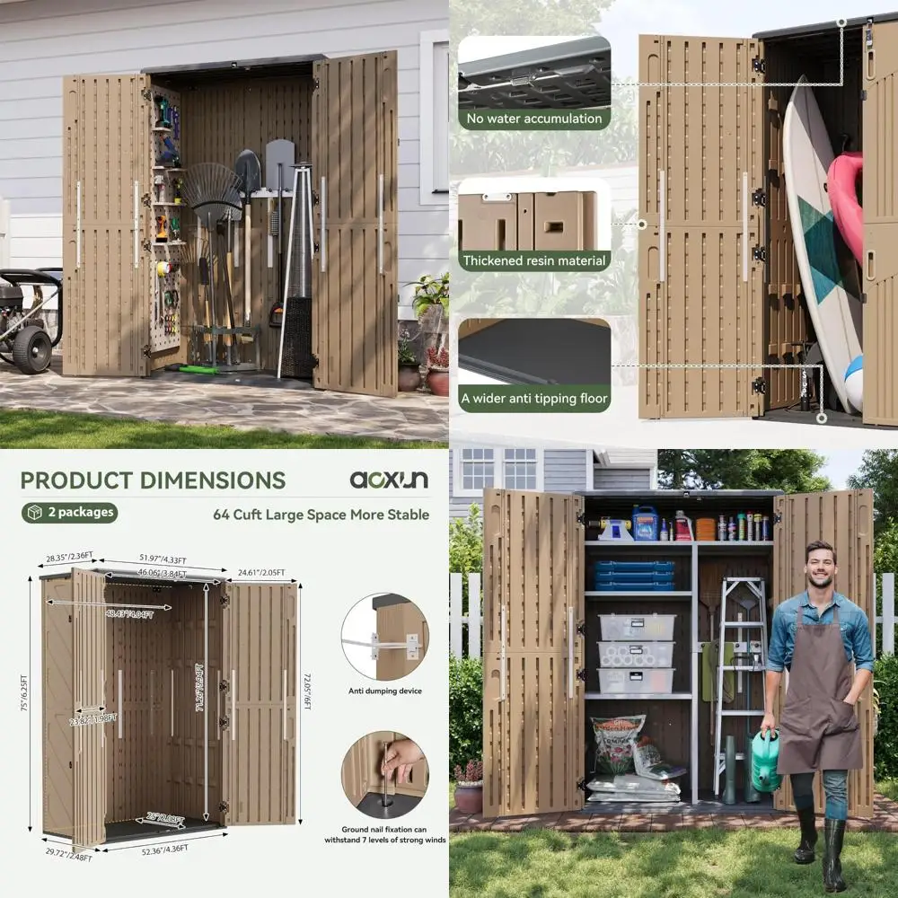 Наружный навес для хранения Aoxun с наполом, большой шкаф для хранения на открытом воздухе 64 куб. футов, водонепроницаемый вертикальный навес из смолы для садовых инструментов,
Наружный навес для хранения Aoxun с наполом, большой шкаф для хранения на открытом воздухе 64 куб. футов, водонепроницаемый вертикальный навес из смолы для садовых инструментов,