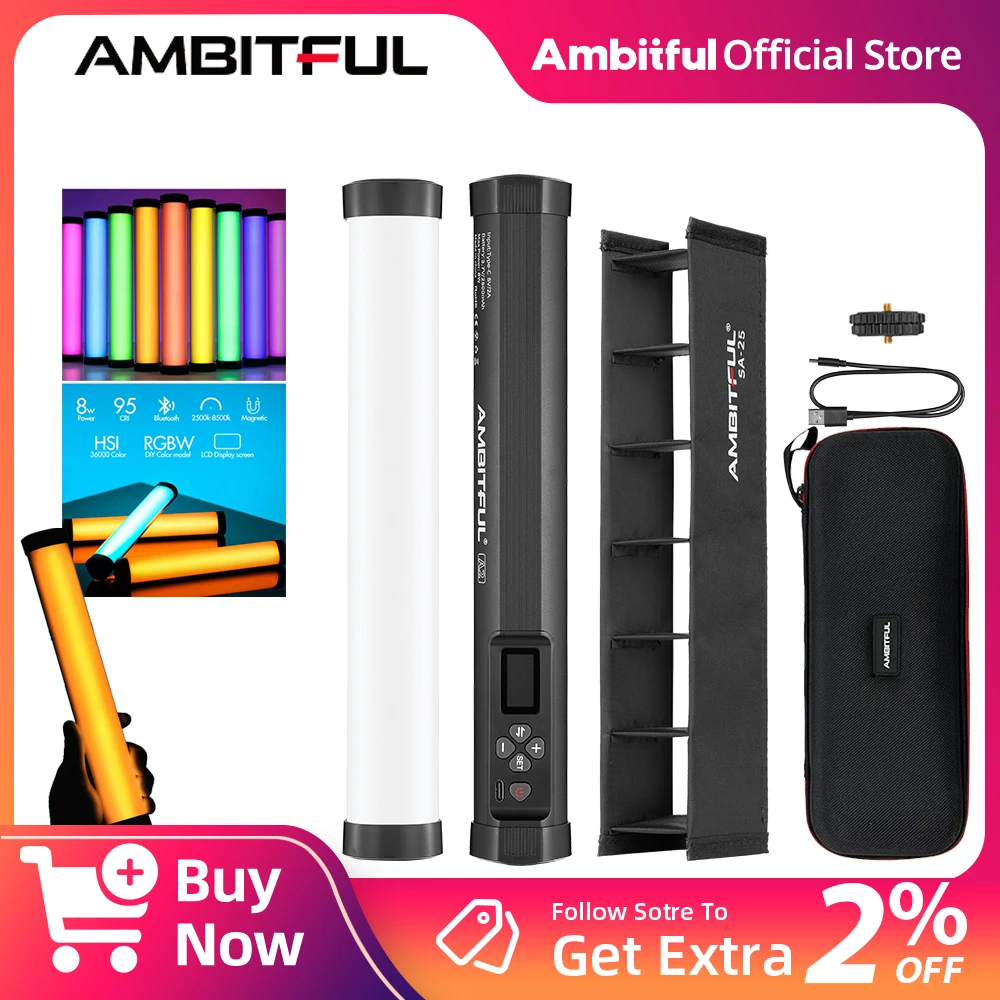 AMBITFUL A2 RGB 2500-8500K RGB LED Video Stick Tube Light, CRI 95+ TLCI 97 +,Built-in APP Lithium Battery Magnetic Function
AMBITFUL A2 RGB 2500-8500K RGB LED Video Stick Tube Light, CRI 95+ TLCI 97 +,Built-in APP Lithium Battery Magnetic Function