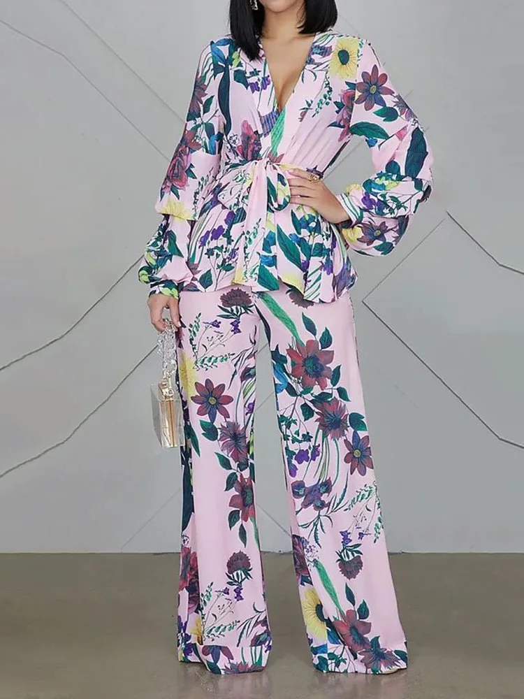 Women Fashion Printed V-neck Bubble Long Sleeve Shirt Set Spring Elegant High Waisted Wide Leg Trousers Lady Office 2 Pieces Set
Women Fashion Printed V-neck Bubble Long Sleeve Shirt Set Spring Elegant High Waisted Wide Leg Trousers Lady Office 2 Pieces Set