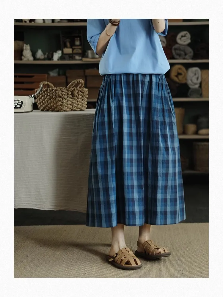 64-108cm Elastic Waist / Spring Summer Women Casual Loose Plaid Comfortable Water Washed Cotton Skirts
64-108cm Elastic Waist / Spring Summer Women Casual Loose Plaid Comfortable Water Washed Cotton Skirts