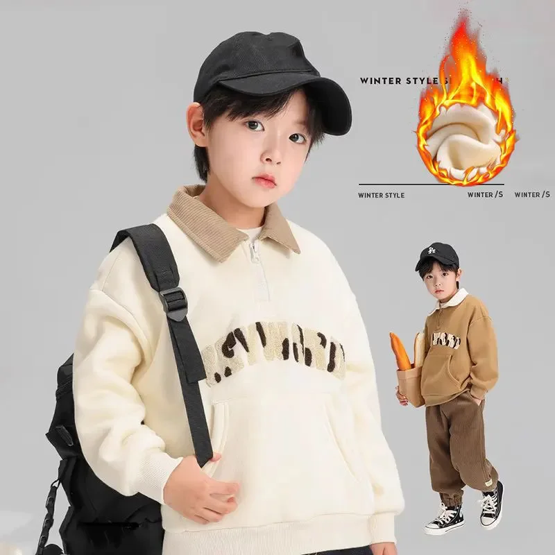 Boys Velvet Sweatshirts Winter Warm Tops for Kids Thicken Boys Polo Shirts Teenager School Pullovers Baby Outerwear Clothing
Boys Velvet Sweatshirts Winter Warm Tops for Kids Thicken Boys Polo Shirts Teenager School Pullovers Baby Outerwear Clothing