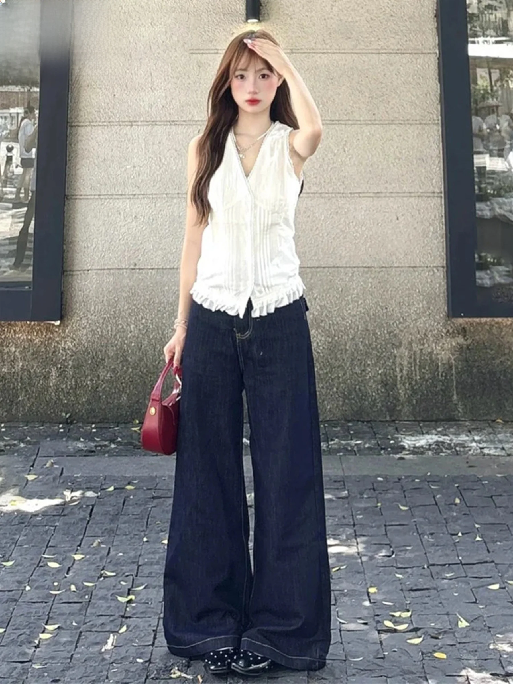 American Style High Waist Wide Leg Denim Jeans Women's Deep Blue Summer Loose Design Sense Straight Leg Pants Casual Wear
American Style High Waist Wide Leg Denim Jeans Women's Deep Blue Summer Loose Design Sense Straight Leg Pants Casual Wear