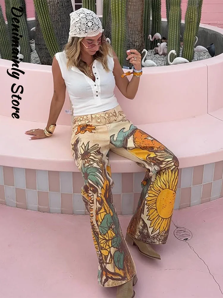 Vintage Women's Printed Jeans Fashion Mid Waist Pocket Button Straight Female Leg Denim Pants 2026 Lady All Match Street Wear
Vintage Women's Printed Jeans Fashion Mid Waist Pocket Button Straight Female Leg Denim Pants 2026 Lady All Match Street Wear