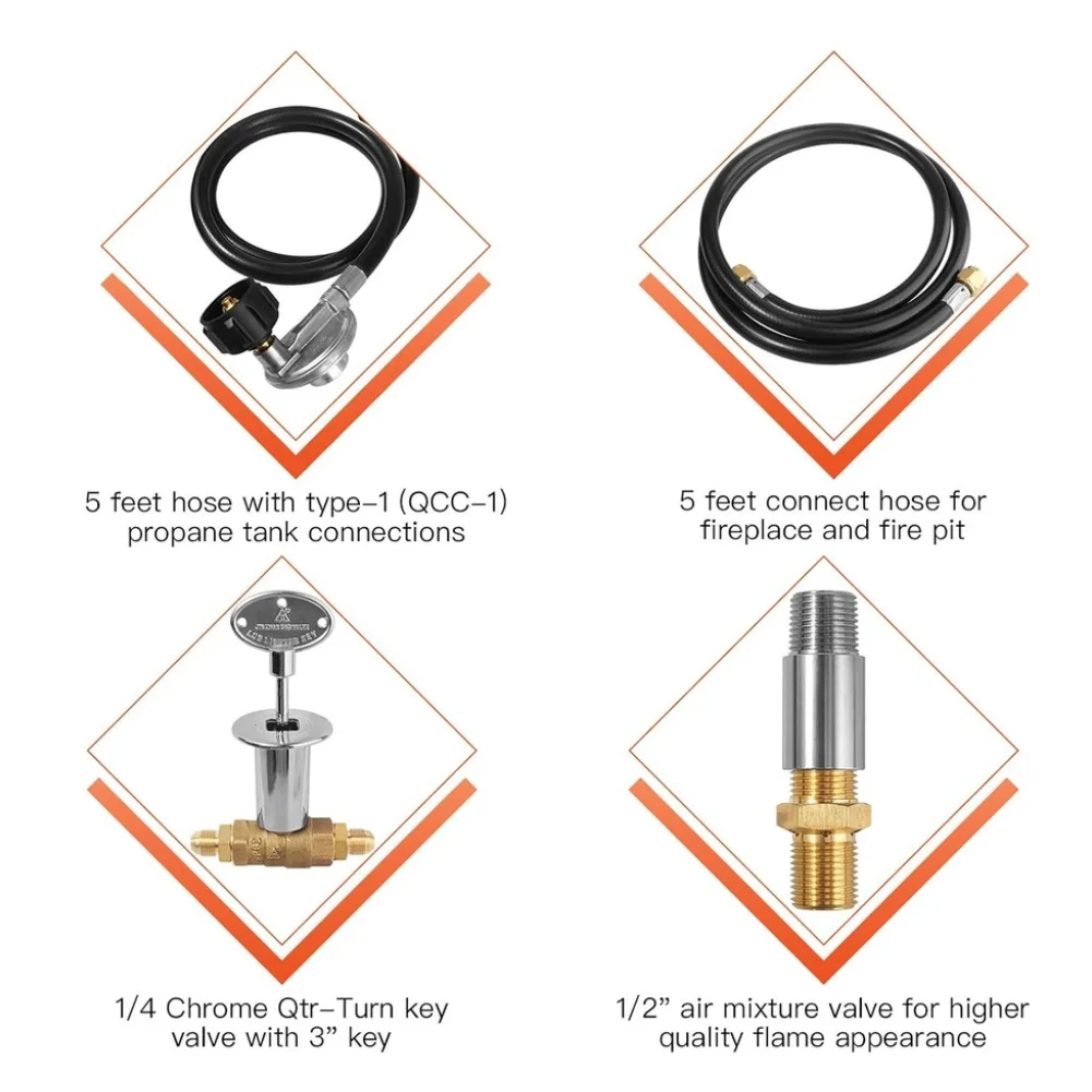 Certified Propane Gas Fire Kit Featuring 5 Ft Hose Assembly Brass Fittings and 150K BTU Output for Outdoor Fire Applications
Certified Propane Gas Fire Kit Featuring 5 Ft Hose Assembly Brass Fittings and 150K BTU Output for Outdoor Fire Applications