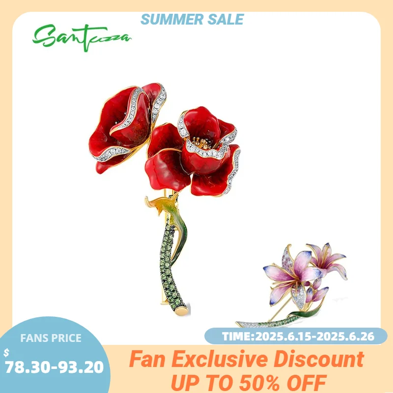 SANTUZZA Pure 925 Sterling Silver Brooch for Women Sparkling Multi-Color Pink Lily Flower Rose Chic Enamel Gifts Fine Jewelry
SANTUZZA Pure 925 Sterling Silver Brooch for Women Sparkling Multi-Color Pink Lily Flower Rose Chic Enamel Gifts Fine Jewelry