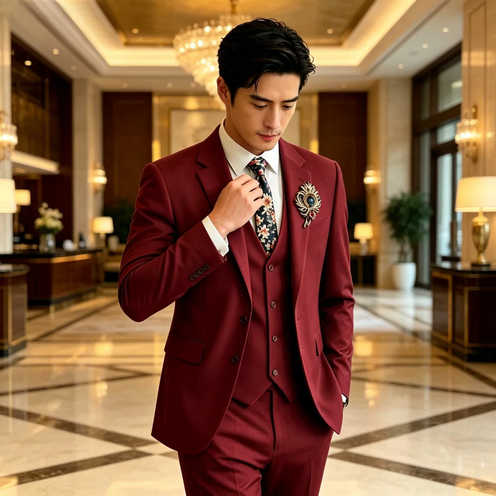Slim Fit Elegant Burgundy Men's Formal Suit 3 Piece Set Jacket Vest Pants for Wedding Business Party Groom Tuxedo Set Outfit
Slim Fit Elegant Burgundy Men's Formal Suit 3 Piece Set Jacket Vest Pants for Wedding Business Party Groom Tuxedo Set Outfit