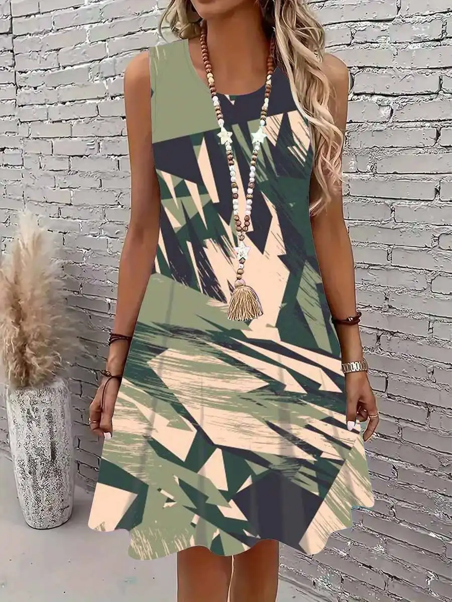 Geometric Print Sleeveless Dress With Abstract Pattern For Casual Wear
Geometric Print Sleeveless Dress With Abstract Pattern For Casual Wear
