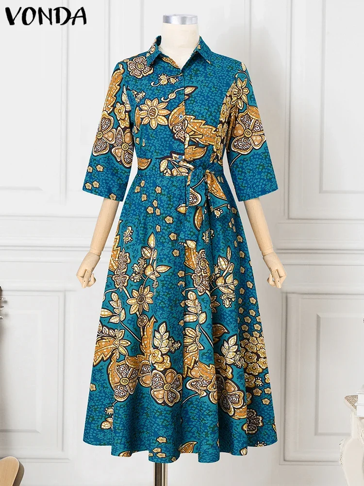 Plus Size 5XL VONDA Summer Floral Printed Maxi Dress Women Bohemian Lapel Buttons Long Shirt Vestidos 3/4 Sleeve Casual Oversize
Plus Size 5XL VONDA Summer Floral Printed Maxi Dress Women Bohemian Lapel Buttons Long Shirt Vestidos 3/4 Sleeve Casual Oversize