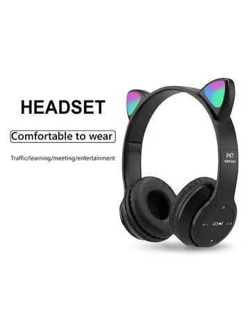 Bluetooth Wireless Earphones Flash Light Bluetooth Headset Kid Girl Voice Control Wireless Headphones Mic Cat Ears Music EarBuds