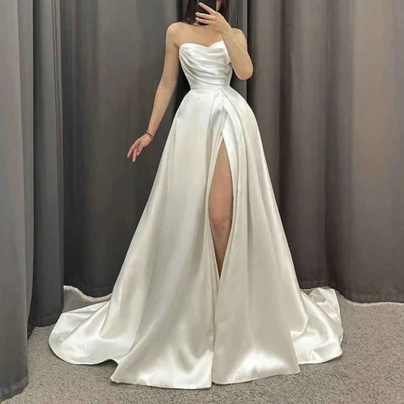 2024 Elegant Strap Satin Wedding Dresses Women New Popular Slit Bridal Gowns Sweetheart Formal Evening Dress Party Vestidos
2024 Elegant Strap Satin Wedding Dresses Women New Popular Slit Bridal Gowns Sweetheart Formal Evening Dress Party Vestidos
