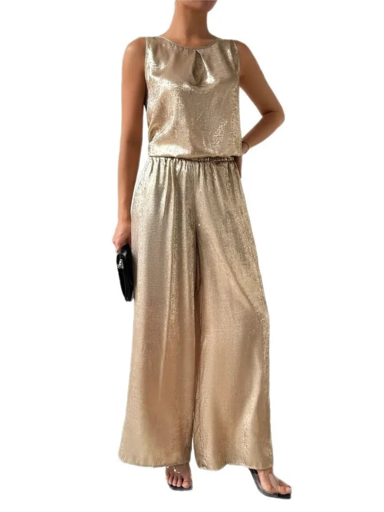Women's High Waist Casual Vest Pants Set Summer Fashion Gold Two-Piece Suit Comfortable Breathable Lightweight Female Clothing
Women's High Waist Casual Vest Pants Set Summer Fashion Gold Two-Piece Suit Comfortable Breathable Lightweight Female Clothing
