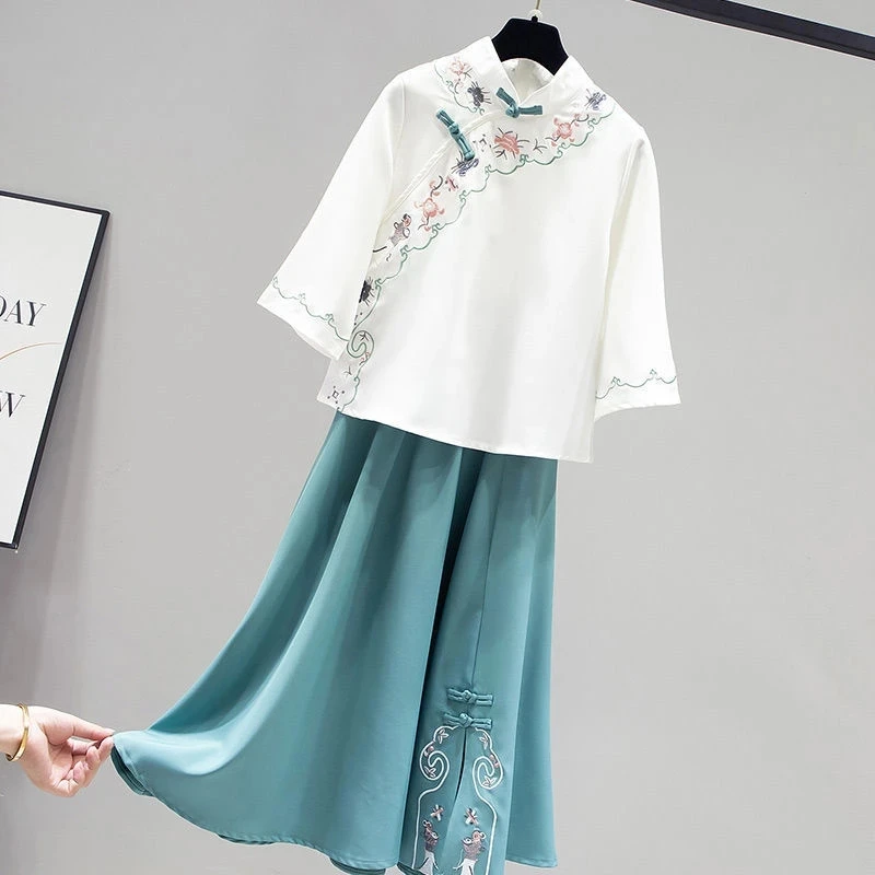 Improved Hanfu Women's Chinoiserie Clothing Summer Ancient Chinese Style Elements Daily Tops Skirts Two-piece Suit
Improved Hanfu Women's Chinoiserie Clothing Summer Ancient Chinese Style Elements Daily Tops Skirts Two-piece Suit